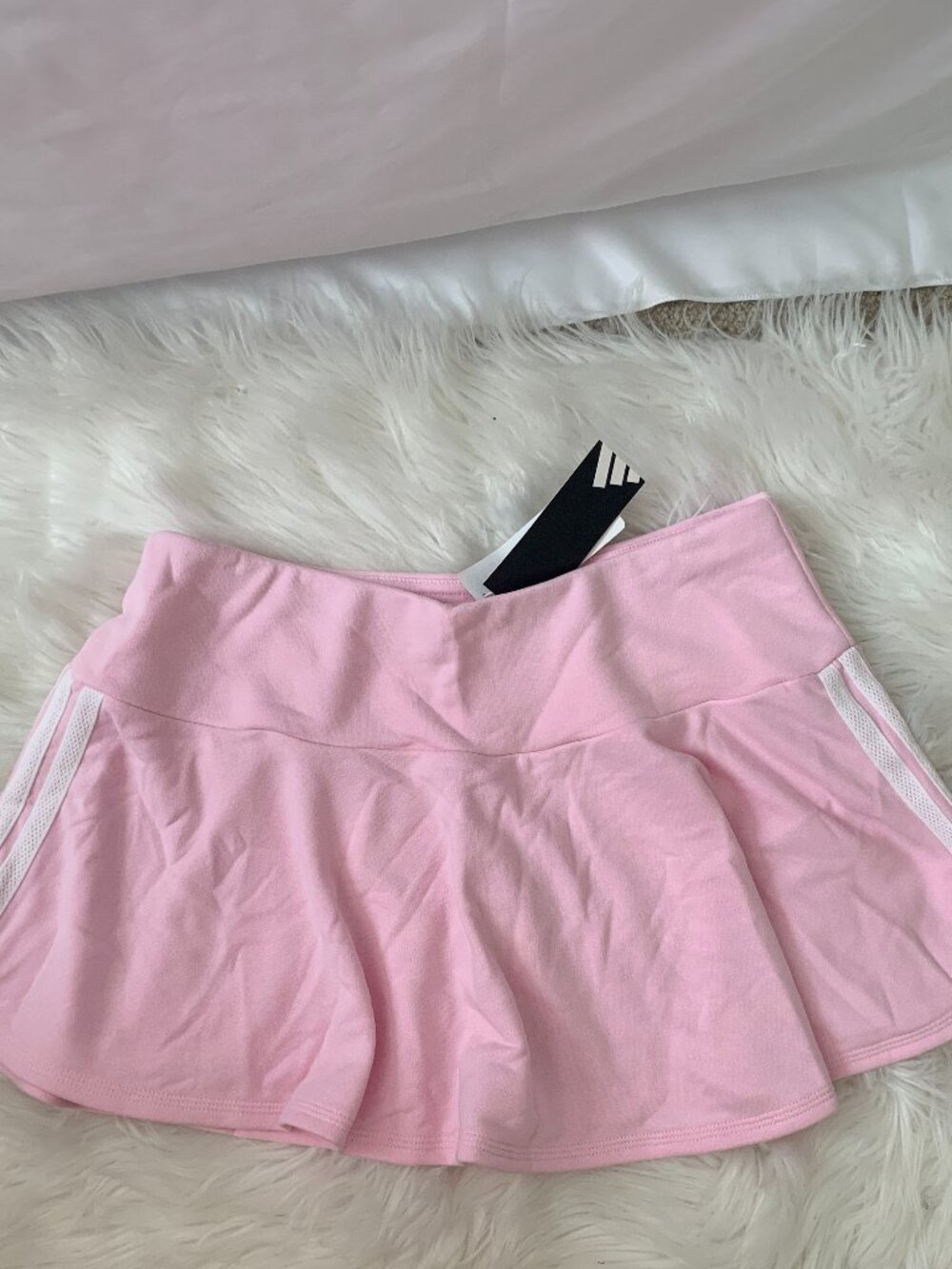 ADIDAS 3-Stripes French Terry Mini Skirt in Clear Pink Sz MEDIUM
